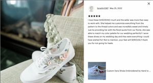 custom hand embroidered vans review from a client who had the shoes embroidered for her wedding.
