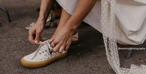vans authentic eco theory in oatmeal gum, hand embroidered for wedding photography by after august company.