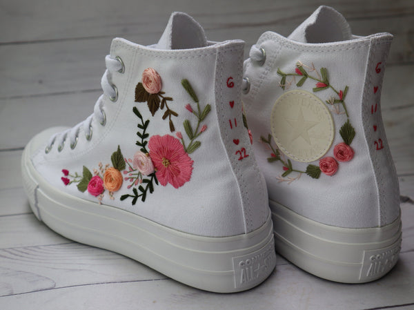 Custom 3 ~ Embroidered Converse Chuck Taylor High Tops - Custom Floral Embroidery