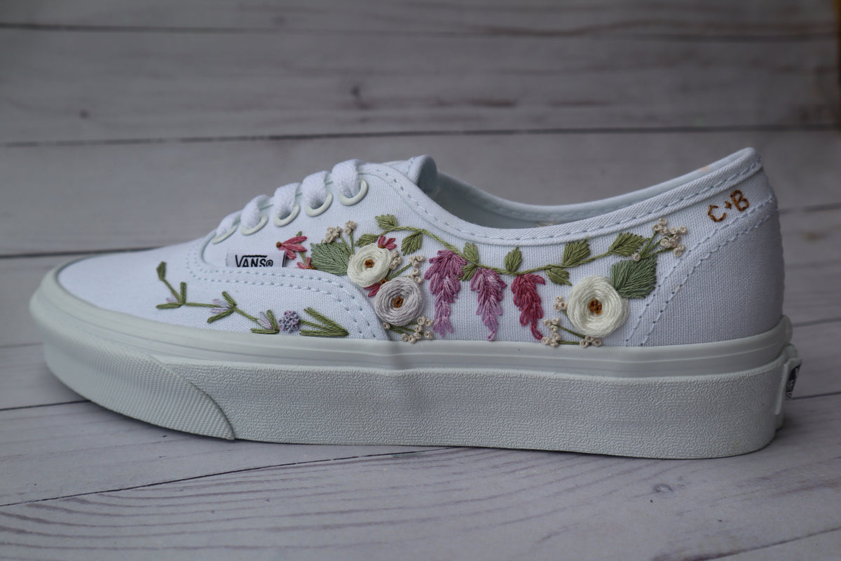 Embroidery White Floral Vans Floral Embroidered Vans Floral