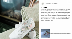 5 star review for hand embroidered vans authentic in true white for a wedding, by after august co