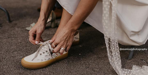 vans authentic eco theory in oatmeal gum, hand embroidered for wedding photography by after august company.  