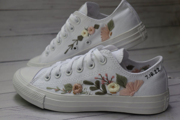 Converse All White Wedding Embroidered Converse Shoes/ Orange