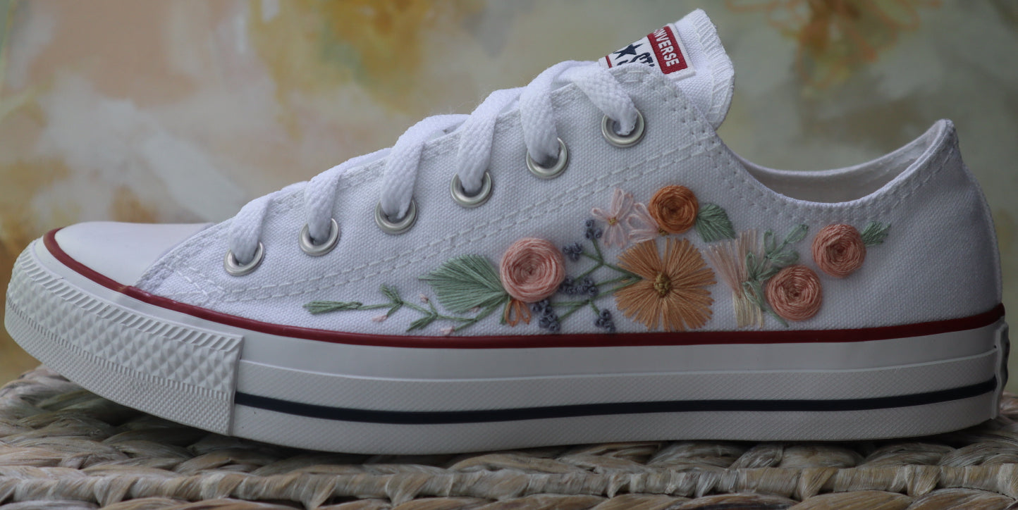 Converse All White Wedding Embroidered Converse Shoes/ Orange