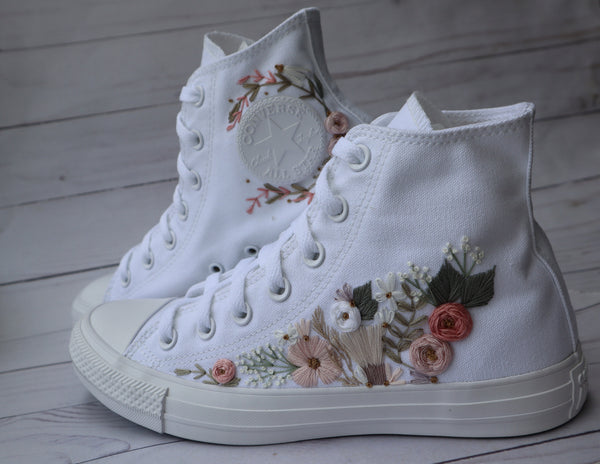 Custom 3 ~ Embroidered Converse Chuck Taylor High Tops - Custom Floral Embroidery